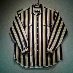 Eddie Bauer Men's L Sleeve Striped Elkhorn Canvas  Shirt Size XL Tall Ultra Long